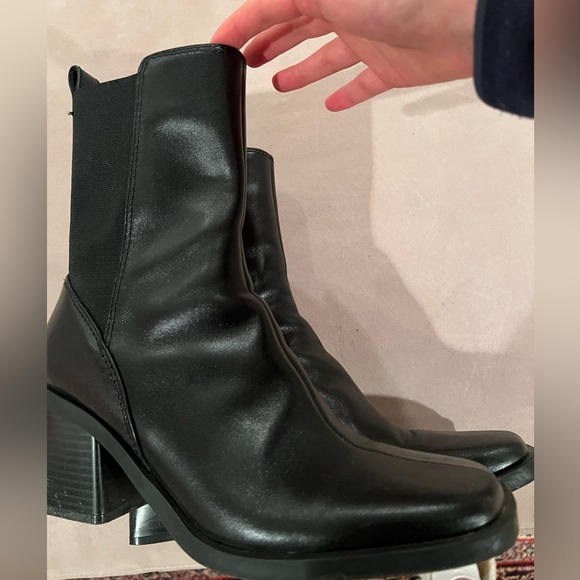 Zara Square Toe Block Heel Leather Boots - Picture 6 of 8